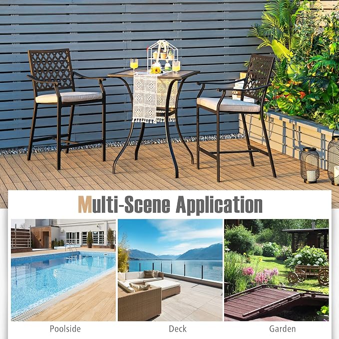 Giantex Patio Bar Table Outdoor Square Bistro Bar High Table All Weather Patio Dining Table Garden Backyard Porch Lawn Poolside