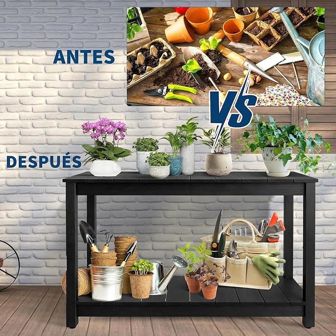 Garvee 48-Inch Outdoor Console Table - 2-Shelf Weatherproof Patio Buffet Table with Adjustable Feet, All-Weather Entryway & Bar Table for Patio, Porch, Backyard