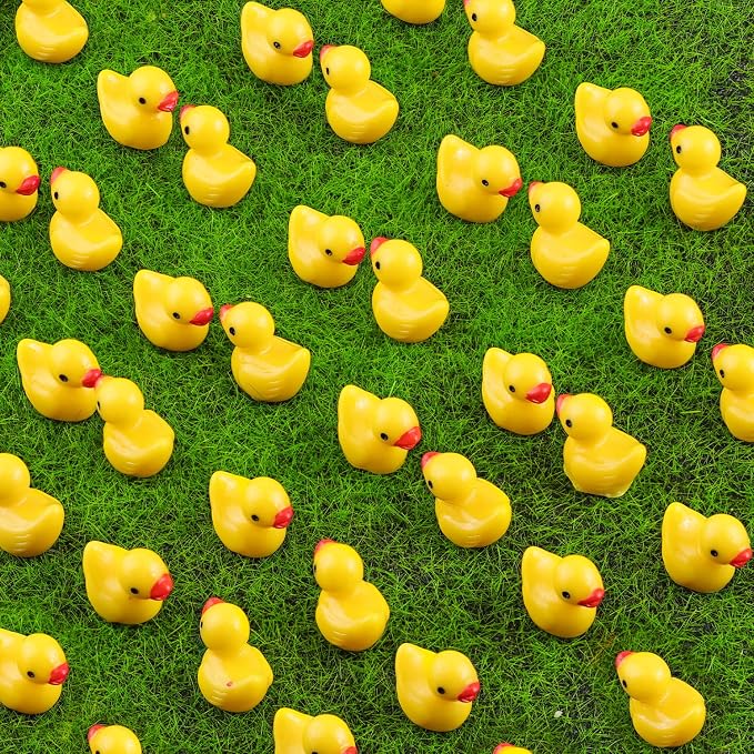 200PCS Mini Resin Animals Cute Yellow Tiny Ducks,Miniature Duck Figures to Hide,Little Animal Small Figurines Bulk for Topper Desk Garden Dollhouse Landscape Aquarium Ornaments DIY Crafts & Decor