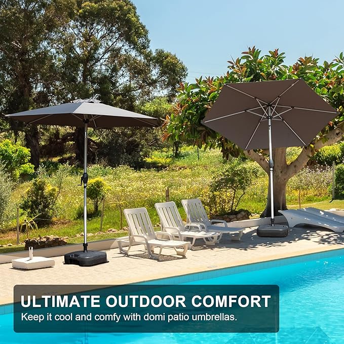 Domi 7.5FT Patio Umbrella Outdoor Market Umbrella with Silver Aluminum Pole, UV Resistant Canopy, Wind Vent, Tilt & Crank System, Perfect for Patio, Garden, Deck, Pool, Outdoor Dining, Gray