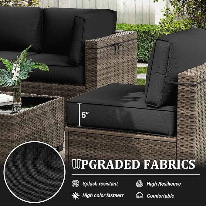 Outdoor Furniture Replacement Cushions, 5" Foam Foam High-Density, Fits 6-seat Sectional Rattan Conversation Set, 14 Piece Patio Water-Resistant Replacement Sofa Cushions, Liner&Cover