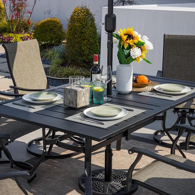 Sour Citrus 62" Rectangular Outdoor Metal Patio Dining Table for 6 with Umbrella Hole, Weather-Resistant Table for Garden, Backyard and Deck, Black
