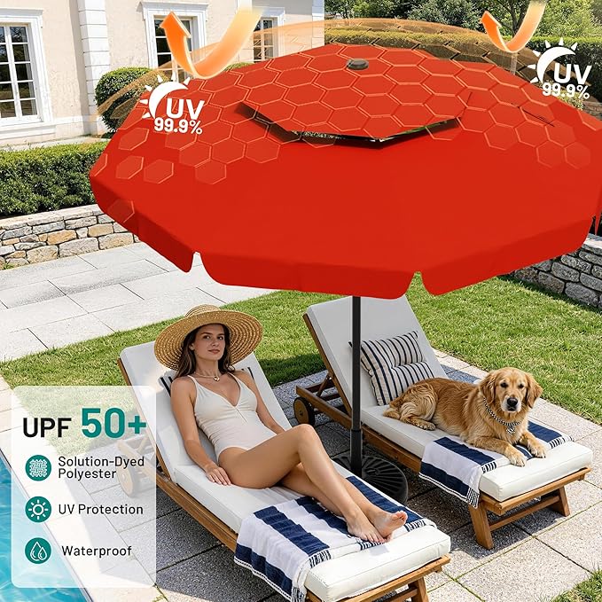 AreShark 9ft 2-Tier Patio Umbrella with Valance - Outdoor Umbrella Waterproof UV Protection, Market Table Umbrella w/Push Button Tilt&Crank for Pool, Porch, Garden(Orange)