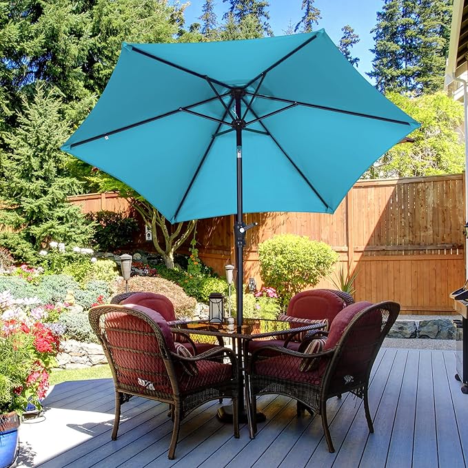 7.5FT Patio Umbrella, Outdoor Table Umbrella, Market Umbrella with Push Button Tilt and Crank for Garden, Lawn, Deck, Backyard & Pool