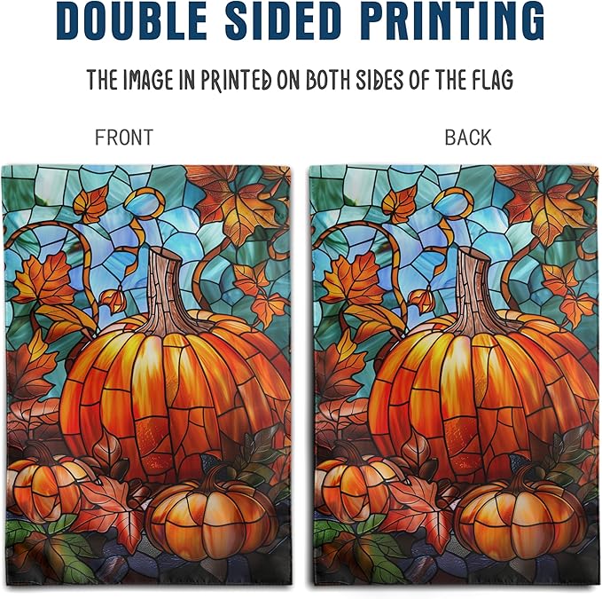 Pumpkin Fall Garden Flag Autumn flags 28x40 Double Sided Large Stained Glass Thanksgiving House Flag Harvest Yard Flag for Outside Porch Lawn Decor