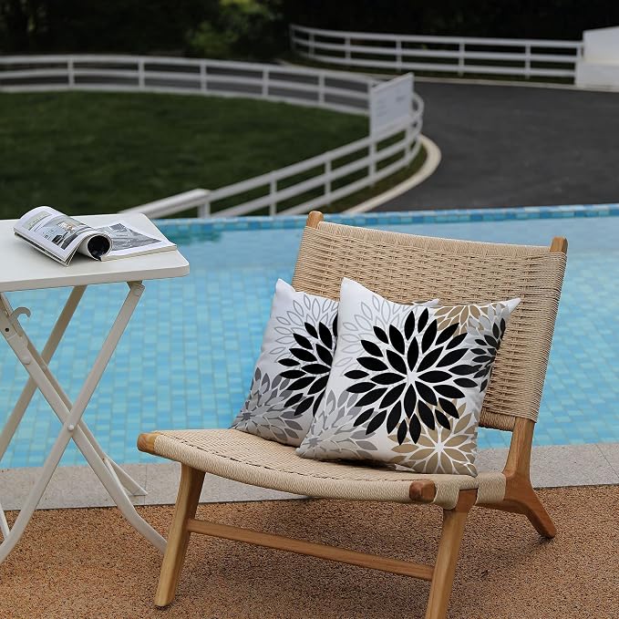DFXSZ Outdoor Waterproof Pillow Covers 22x22 Set of 2 Black Brown Flower | Spring Summer Waterproof Flower Throw Pillowcases（No Inserts）Outdoor Decor for Patio Funiture Garden Polyester Covers