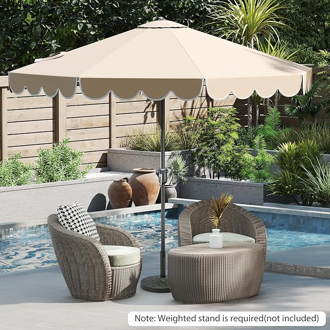 HAPPYGRILL 10 FT Patio Umbrella, Market Table Umbrella w/Crank, Push Button Tilt, Ruffled Edges, Vented Top & 8 Ribs, Outdoor Sun Shade for Poolside Backyard Beach