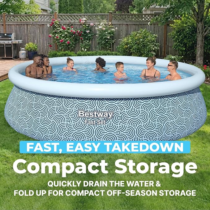 Bestway Fast Set 15' x 42" Above Ground Pool, Round Inflatable Ring Top Outdoor Swimming Pool Set with Filter Pump & Type III A/C Cartridge