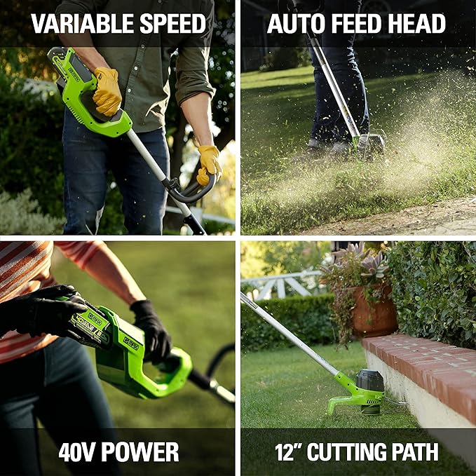 Greenworks 40VLeaf Blower/Vacuum and 12-Inch Cordless String Trimmer ,4.0Ah Battery and Charger included