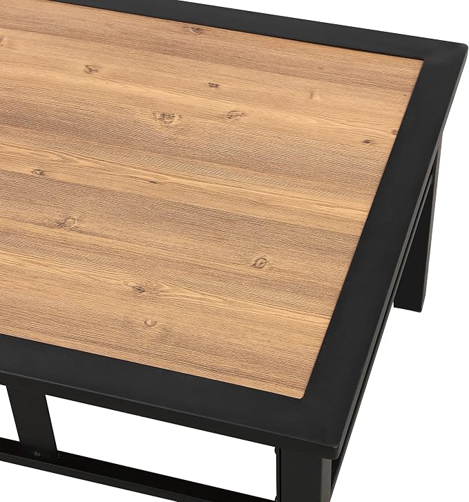 Aluminum Composite Panel Outdoor End Table, Weather Resistant, Black with Wood Grain, Square, Modern, Outdoor Side Table