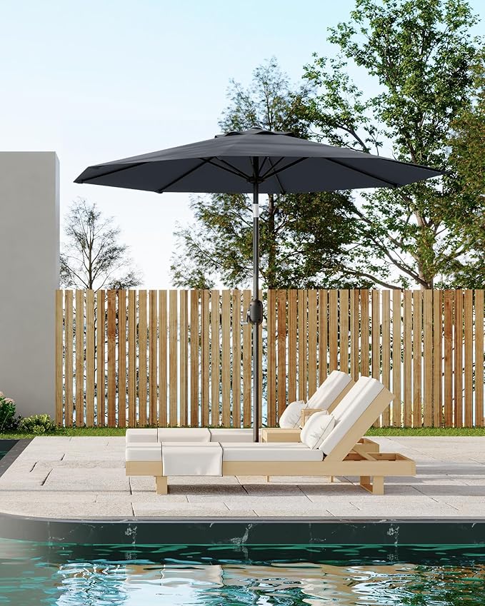 GarveeLife Outdoor Patio Umbrella, Table Market Umbrella with Push Button Tilt and Crank, 8 Sturdy Ribs UV Protection Waterproof for Garden, Deck, Backyard, Pool