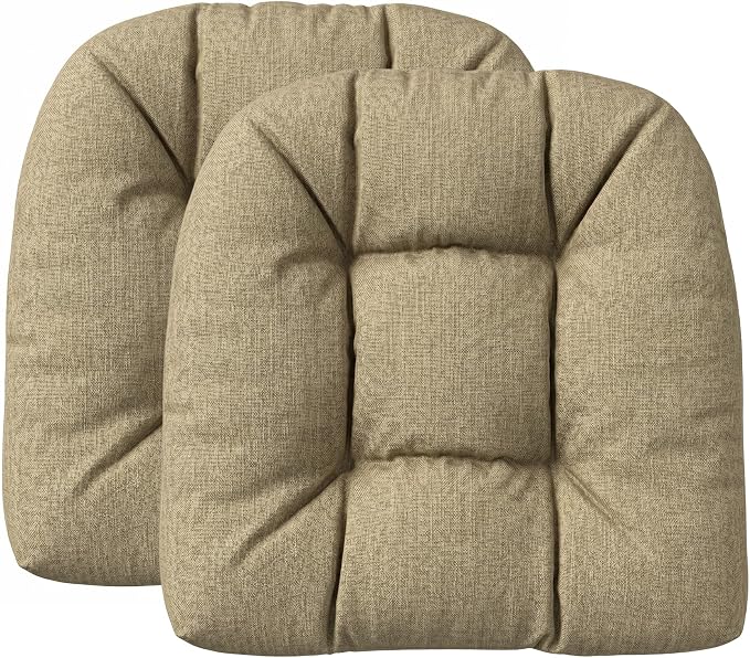 RSH DECOR: Sunbrella Tufted Wicker U-Shape Cushions Set of 2 | 19” x 19” | Outdoor Seat Cushions for Patio Furniture| Crafted with Sunbrella Performance Fabric | Made in USA (Cast Tinsel)