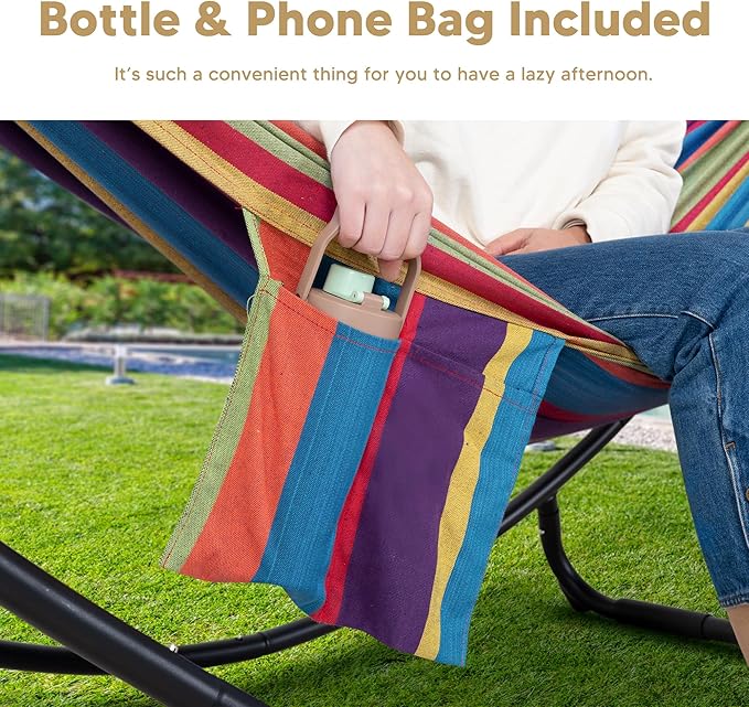 SUNCREAT Portable Space Saving Hammock with Stand, Two Person Hammock with Stand Included, Patent Pending, Rainbow