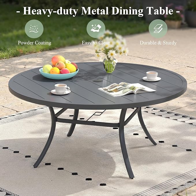 Patio Dining Set for 8, 53" Outdoor Dining Table and Chairs Set with Stackable Patio Chairs Outdoor Furniture for Garden Deck Backyard, Dark Grey Table and Grey Chairs