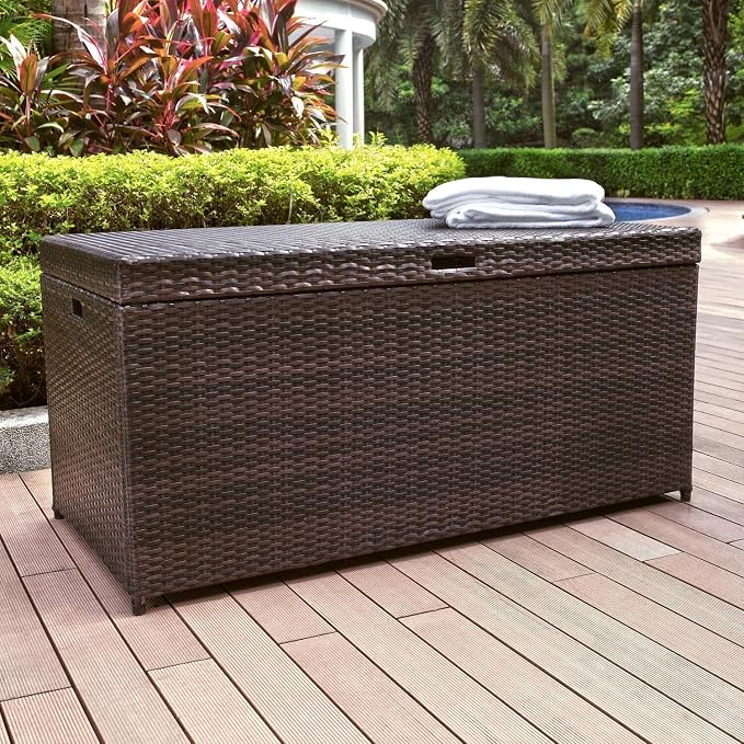 Maykoosh Outdoor Storage Deck Box - 100 Gallon Weatherproof Patio Bin - Brown