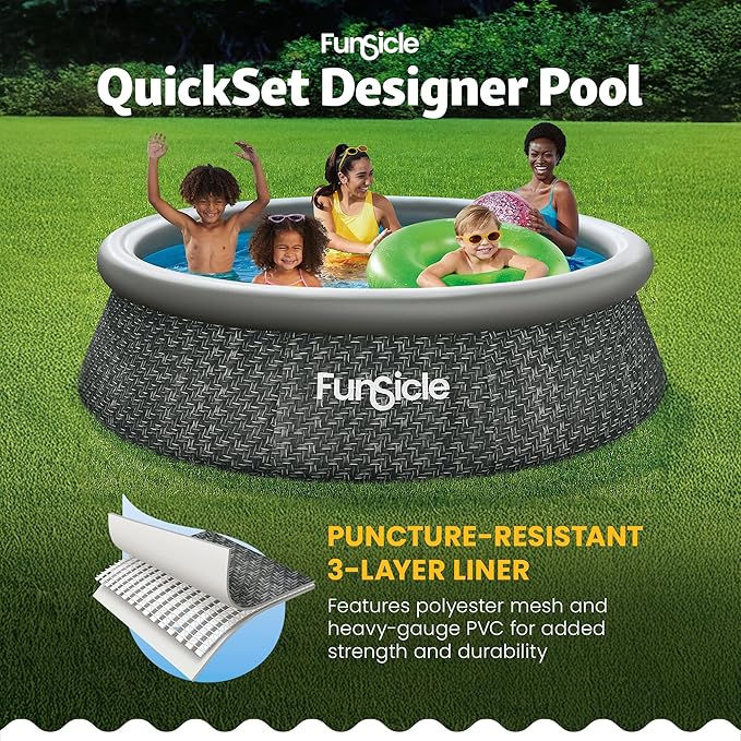 Funsicle Quickset Designer 10' x 30" Round Above Ground Swimming Pool, with FiltraBoost 400 GPH Filter Pump, Type I Filter Cartridge & Repair Patch, Dark Herringbone