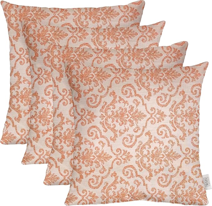 RSH DECOR: Sunbrella Square Throw Pillows Set of 4 | 17" x 17" | Water and Fade-Resistant Performance Fabric | Outdoor Pillow Covers with Down-Alternative Inserts | Made in USA (Rialto Papaya)