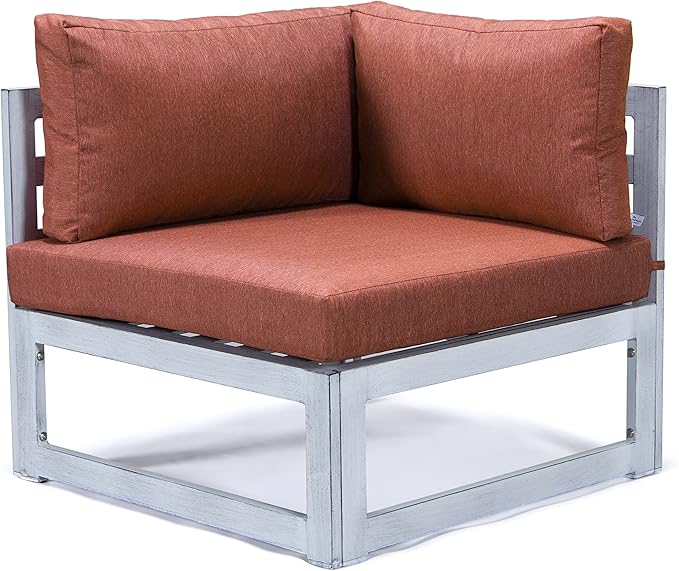 LeisureMod 7-Piece Outdoor Patio Conversation Set in Weathered Grey Aluminum with 44" Propane Fire Pit Table & Cushions, Orange