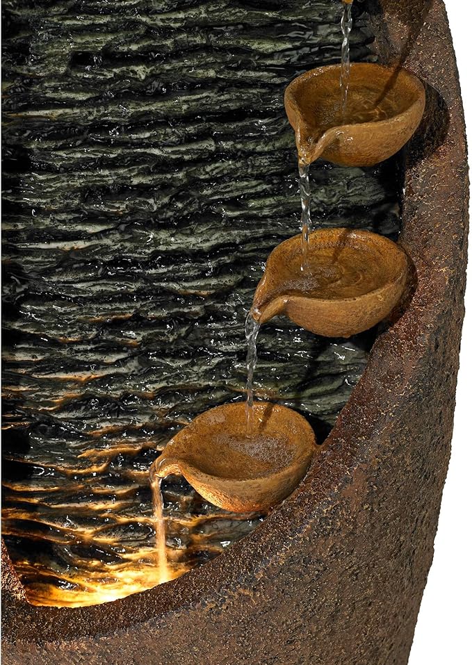 Nathan Cascade 34 1/2" High Large Rustic Indoor Outdoor Decor Faux Stone Floor Fountain with Light LED Standing Waterfall Tiered Water Feature for Outside Garden Patio Yard Backyard - John Timberland