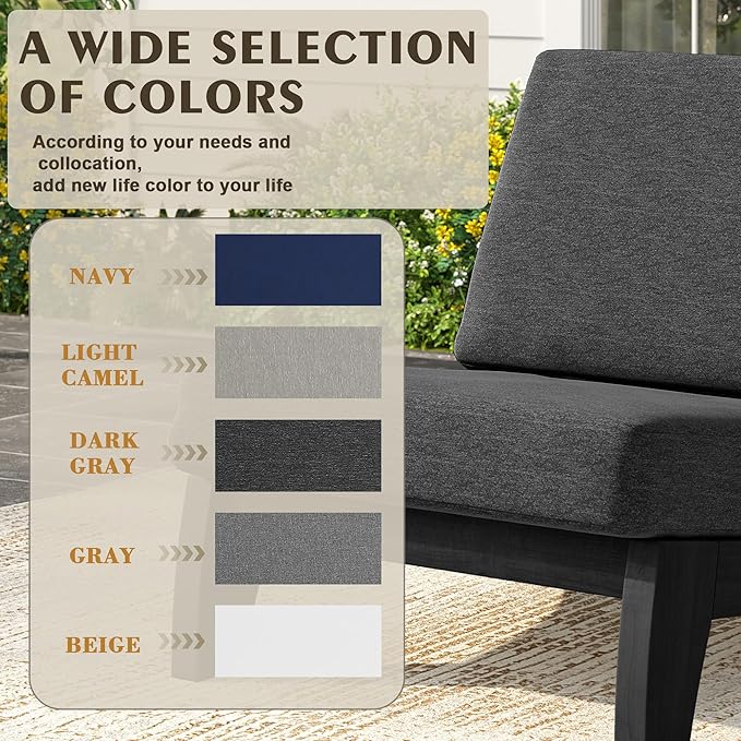 UIXE Black Wood Patio Furniture Sets, 3 Pieces All Weather Patio Loveseat Sofa Outdoor Sectional Futniture Backyard Conversation Set with Solid Wooden Coffee Table - Dark Gray