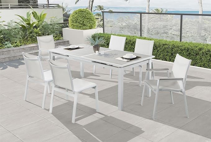 Meridian Furniture 366-T Nizuc Collection Modern | Contemporary Outdoor Patio Extendable Dining Table with Durable Aluminum Frame