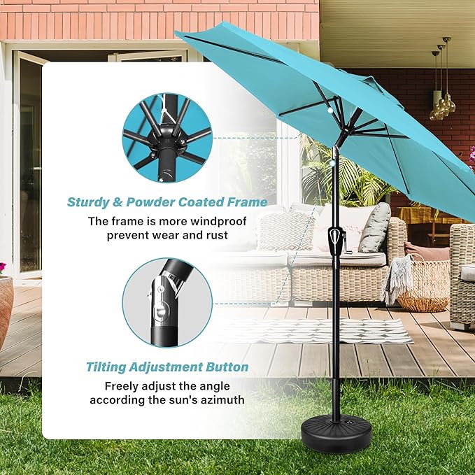 YSSOA 2 Pack 7.5' Patio Umbrella Outdoor Table Market Yard Umbrella with 6 Sturdy Ribs, Turquoise