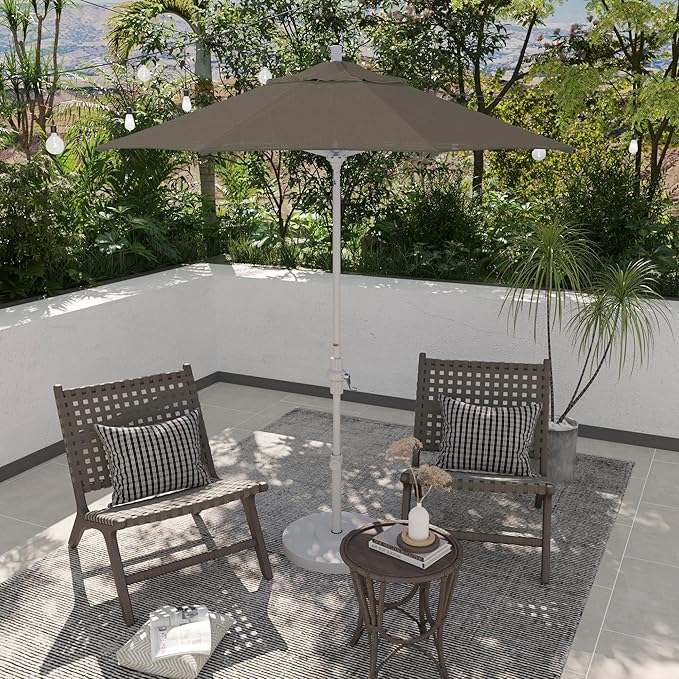 California Umbrella 7.5' Rd. Aluminum Patio Umbrella, Crank Lift, Collar Tilt, White