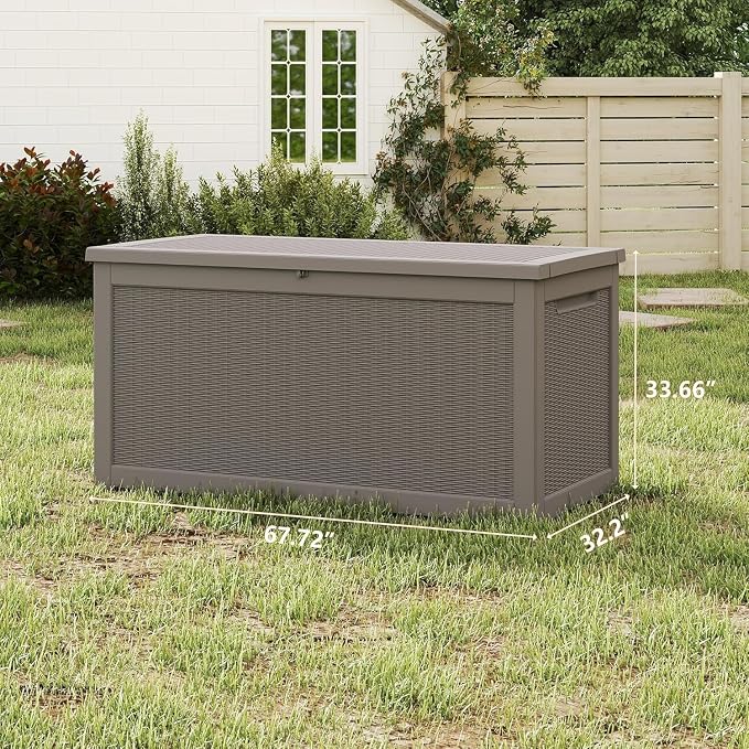 320 Gallon Deck Boxes Outdoor Waterproof, Outdoor Storage Box with Lockable Lid & UV-Resistant for Patio Furniture, Outdoor Cushions, Garden Tools and Pool Supplies, Light Brown