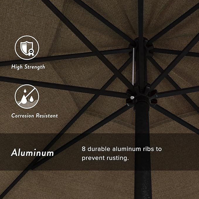California Umbrella 7.5' Rd Aluminum Patio Umbrella, Crank Lift, Auto Tilt, Black Finish