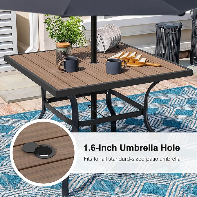 NUU GARDEN 5-Piece Outdoor Dining Se4 Textilene Chairs & 37" Square Table with Umbrella Hole and Faux Wood Tabletop,Outdoor Furniture for Backyard, Deck, Yard, Garden,Black Brown