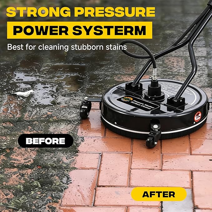PWACCS 20" Pressure Washer Surface Cleaner, Power Washer Driveway Attachment with 4 Wheels and Dual Handle for Concrete, Patio, Sidewalk, and Deck, Black, 4500 PSI