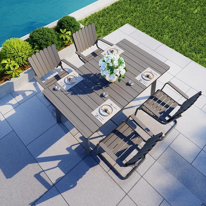 Outdoor Dining Set for 4, Patio Table and Chairs Set with Umbrella Hole, 5 Pieces All-Weather HDPE Outdoor Furniture Sets for Backyard Poolside Lawn Garden (Charcoal)