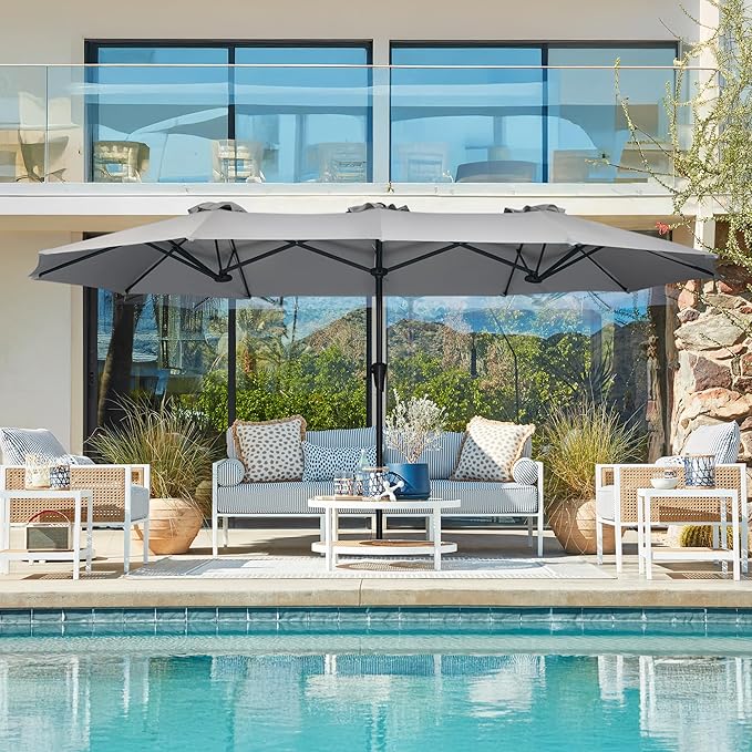 SUPERJARE 13FT Outdoor Umbrella for Patio, Double sided Pool Umbrellas with Fade Resistant Canopy, Large Table Umbrella for Deck, Market, Backyard - Gray(No Base)