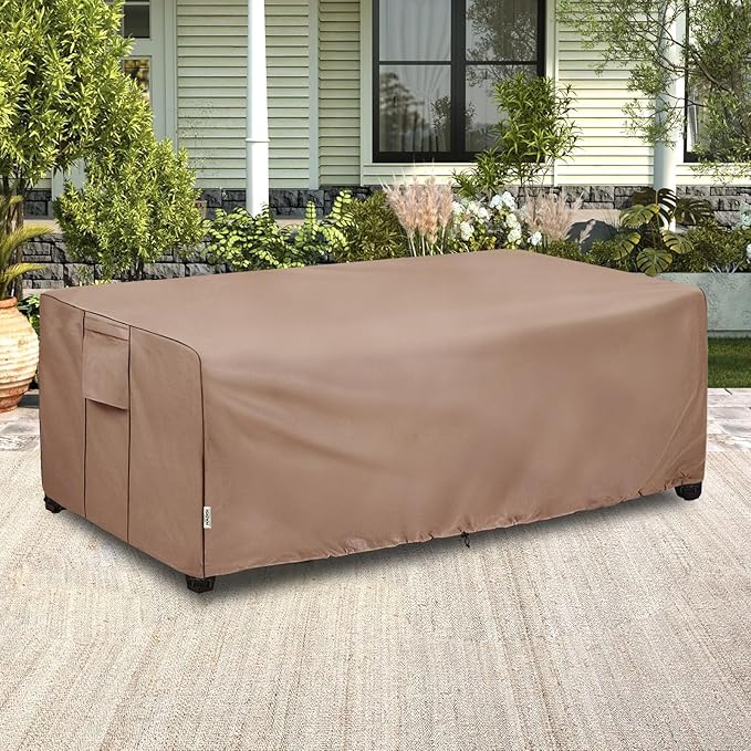 Outdoor Coffee Table Cover,600D Waterproof Patio Rectangular Side Table Covers,42" W x 26" D x 16" H,Outdoor Table Covers Waterproof Rectangle(Brown)
