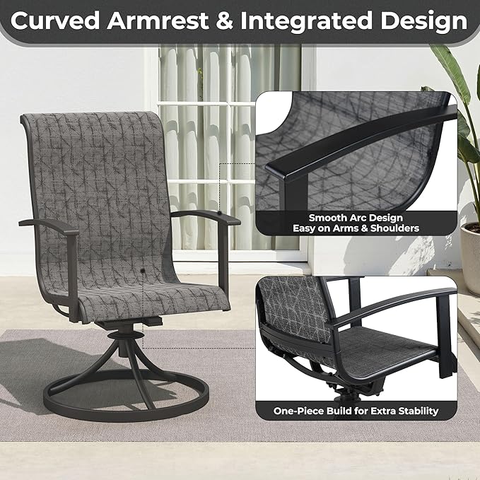 Grand patio 5-Piece Outdoor Dining Set for 4, Patio Dining Set with Swivel Patio Chairs & 1 Square Woodgrain Dining Table with Umbrella Hole, Black & Grey Plaid