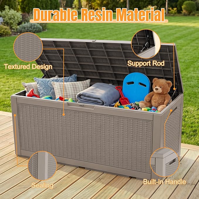 Outdoor Storage Box-160 Gallon Resin Deck Box,Waterproof & UV Resistant Lockable Package Delivery Bin,Toy Cabinet for Indoor & Outdoor