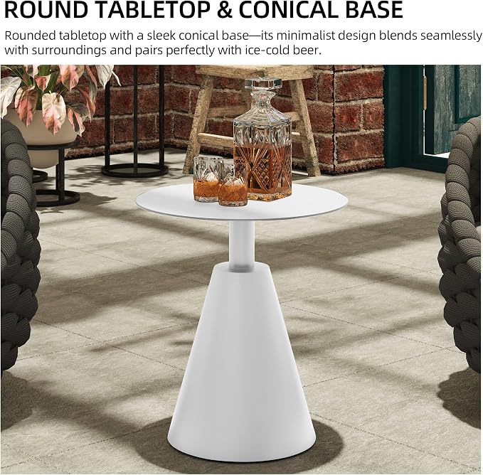 19.5" Round Outdoor Coffee Table, Weather-Resistant Aluminum Side Table for Patio, Balcony, Garden & Bedroom, White