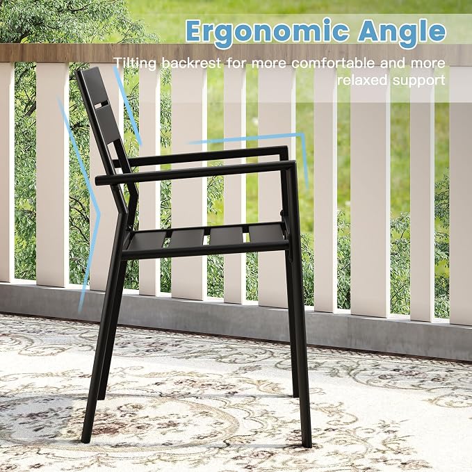 DIFY 11 Piece Outdoor Patio Dining Set for 10, 63" Round Dining Table with Umbrella Hole and Stackable Metal Chairs, Patio Table and Chairs Set for Backyard Garden Poolside, Black