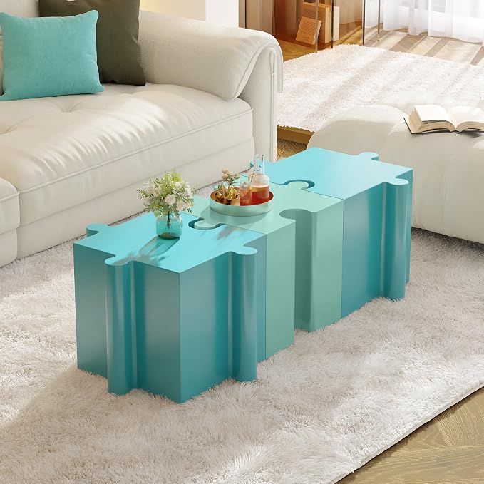 Christopher Knight Home Daton Interlocking Puzzle Outdoor Side Table, Lightweight Concrete Patio Coffee Table, Concave Edge MGO Modular End Table, Creative Set Up for Indoor&Outdoor Use, Mint Green
