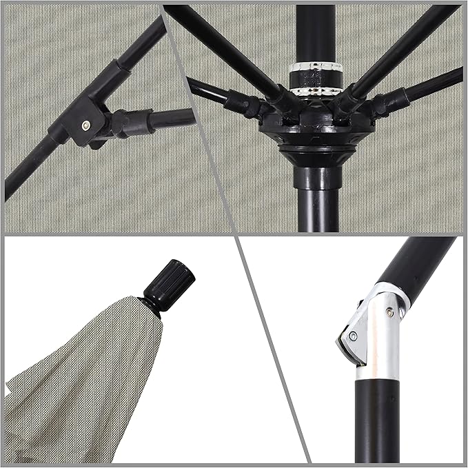 California Umbrella 9' Round Crank Lift, Collar Tilt, Aluminum Pole, Fiberglass Rib Patio Umbrella,