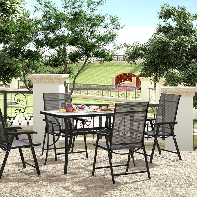 SDHYL 47 Inch Rectangle Tempered Glass Patio Dining Table Patio Table Coffee Table Dining Bistro Table, for Outdoor Garden Balcony Backyard Poolside Lawn, with Umbrella Hole, Black