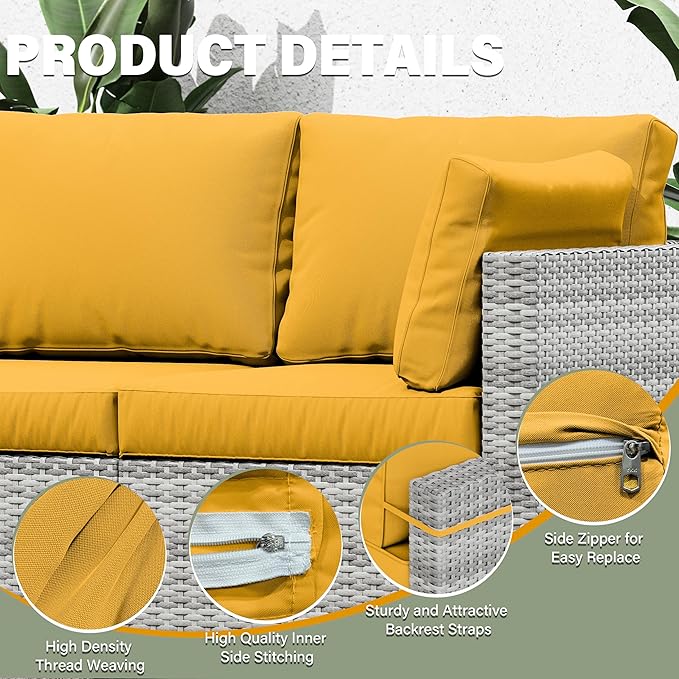 8 pcs Outdoor Cushion Slipcovers Outdoor Patio Cushions Covers Replacement Waterproof with Zipper w/3 Seat Cushion Covers and 5 Backrest Pillow Covers, Covers Only