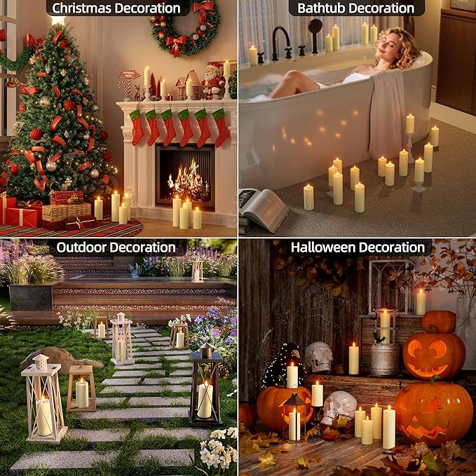 Flameless Battery Operated Candles with Remote: Set of 12 2.2''×4'' 5'' 6'' 7'' Outdoor Waterproof LED Pillar Candles with Timer Flicking Plastic for Home Decor Fireplace Wedding Tub Patio Ivory