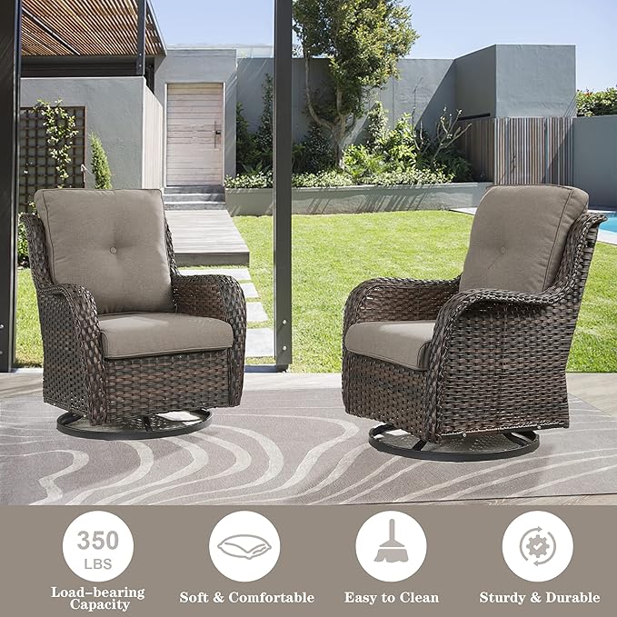 Belord Wicker Patio Furniture Sets - 8 Piece Rattan Outdoor Furniture Conversation Sets with 4 Swivel Rocker Chairs, Rattan Sofa, Wicker Ottomans and Coffee Table, Brown/Grey