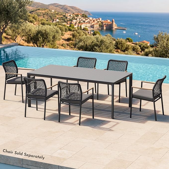 Modern Shade Cavo 79" All-Aluminum Outdoor Patio Dining Table, Minimalist Aluminum Patio Table with Elegant Easy-Clean Surface, Weather-Resistant Outdoor Dining Table for Garden, Indoor, Gray