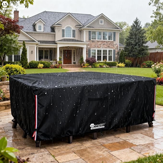 Outdoor Furniture Covers Waterproof,600D Heavy Duty Patio Cover for 5 PCS Sets Sectional Sofa Couch Dining Rocking Swivel Chairs Ottomans Coffee Table,76L x 54W x 28H inch Black