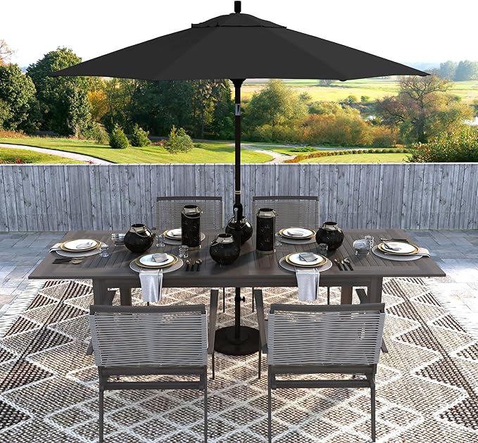 California Umbrella 9' Round Aluminum Market Umbrella, Crank Lift, Push Button Tilt, Bronze Pole