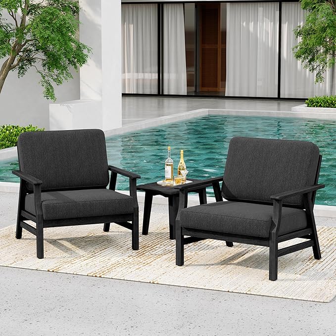 4 Pieces Patio Furniture Sets, Black Wood Outdoor Sectional Furniture with Coffee Table, 5 Seats Patio Sofa Couch Conversation Set for Backyard Deck - Dark Gray