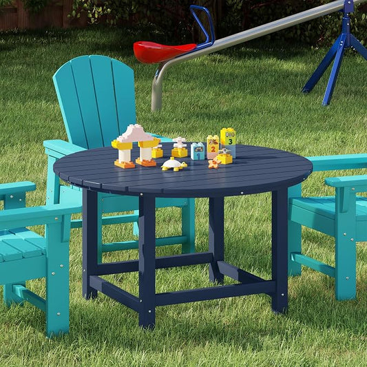 Costaelm Kids Dinner Table, Toddler Play Desk Student Desk Outdoor Childrens Picnic Tables for Children Arts & Crafts, Snack Time, Multi-Activity Table for Ages 2-8 in Home/Outside, Navy Blue