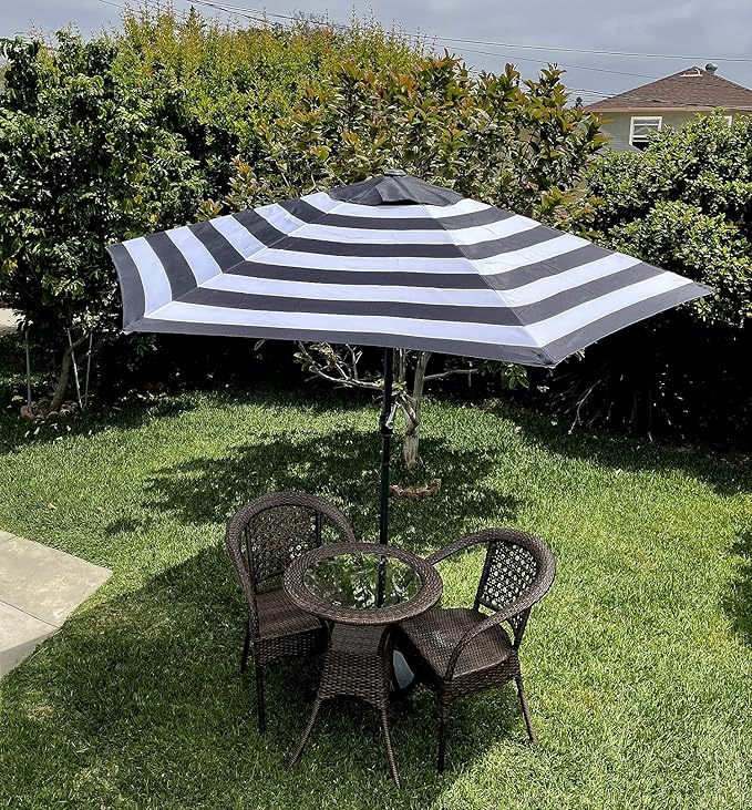 BELLRINO DECOR Replacement 9 ft 6 ribs BLACK/WHITE STRIPE in STRONG & THICK in Umbrella Canopy (Canopy Only)